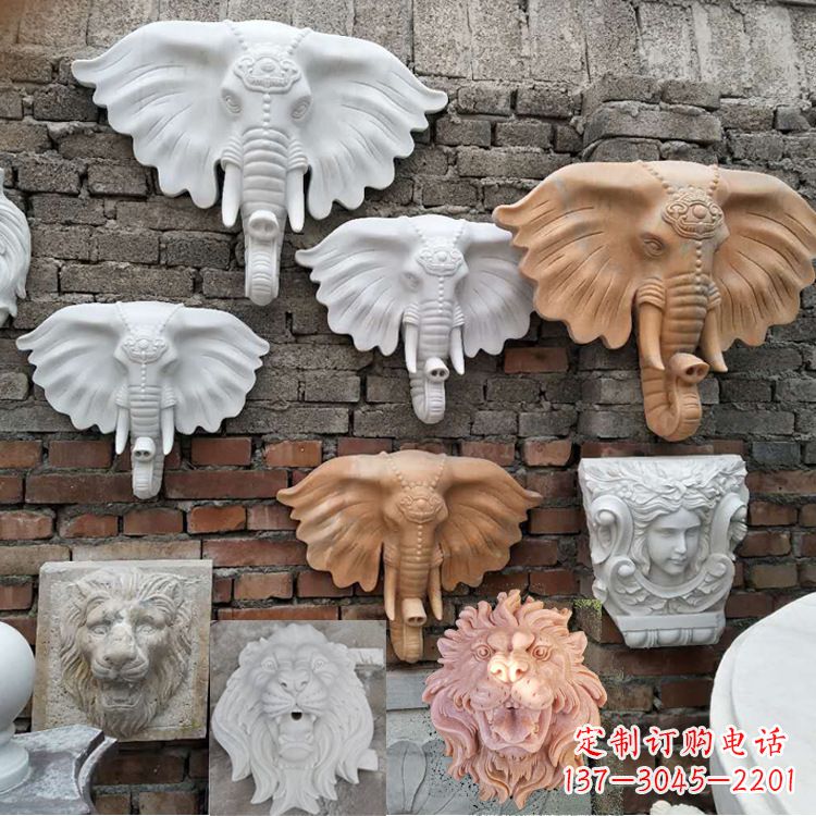 园林喷水壁挂大象头部雕塑