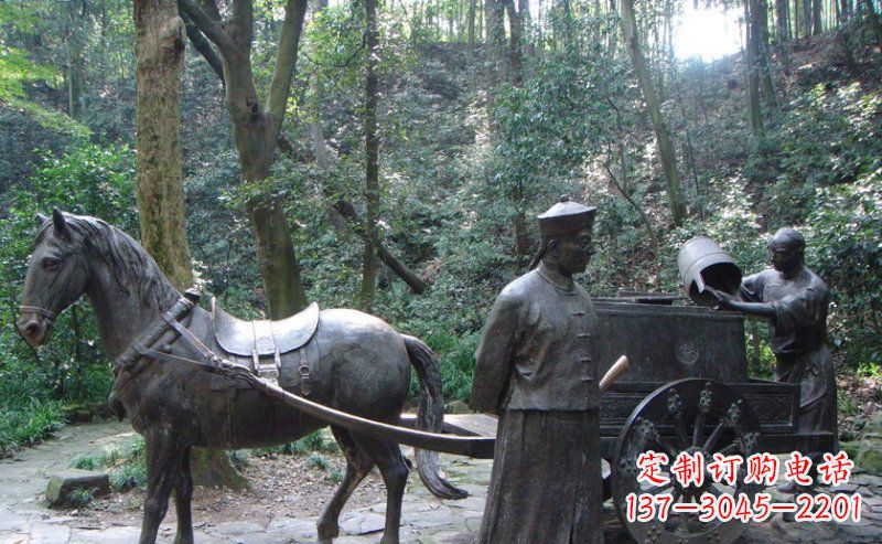园林清朝士兵和马车小品铜雕 园林清朝士兵和马车小品铜雕
