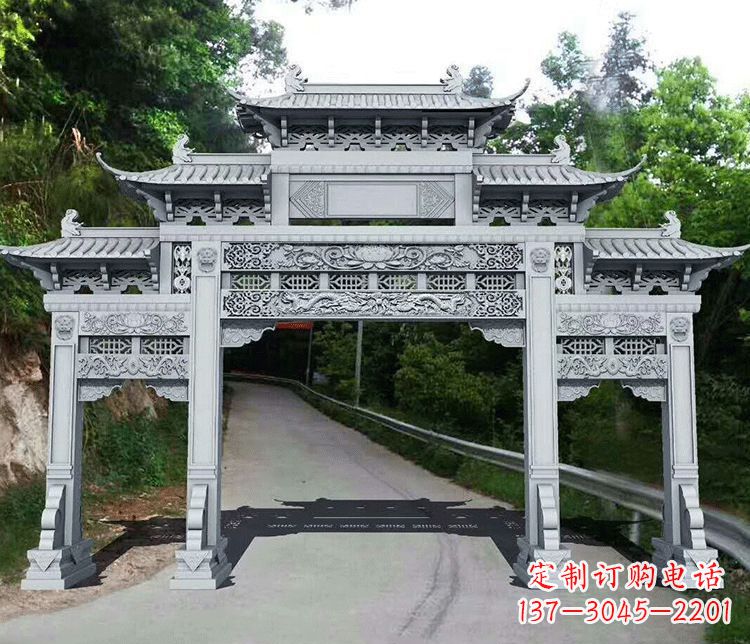 园林三门石牌坊景观石雕