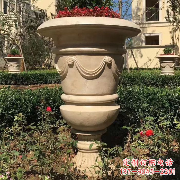 园林砂岩石雕花盆