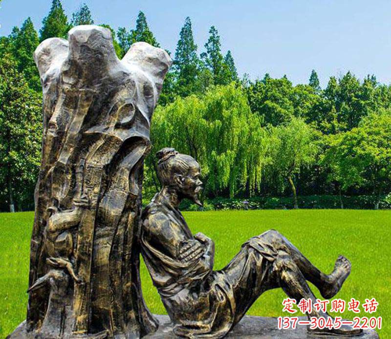 园林守株待兔典故人物铜雕
