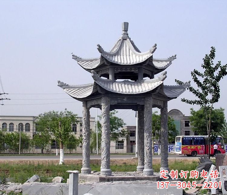 园林双层仿古凉亭石雕