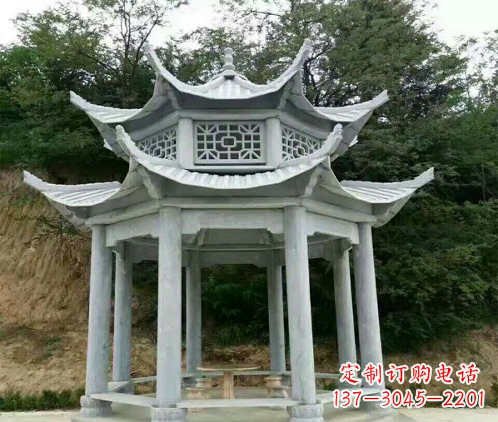 园林双层凉亭石雕 (2)