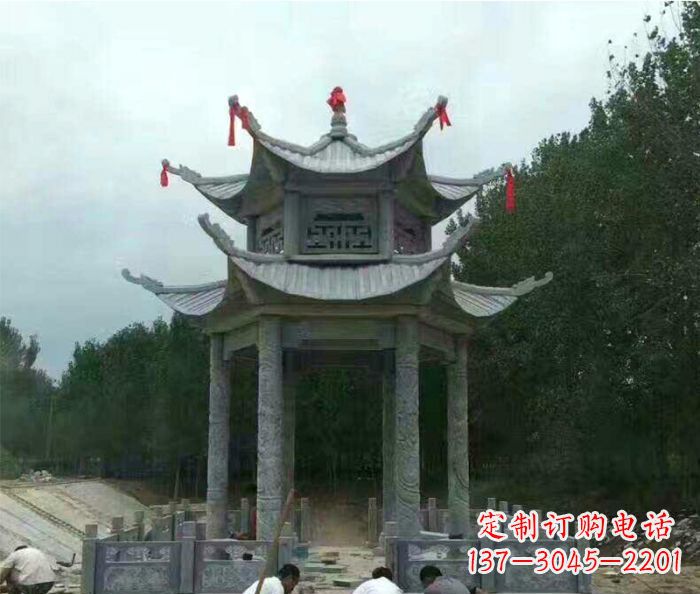 园林双层凉亭石雕 (3)