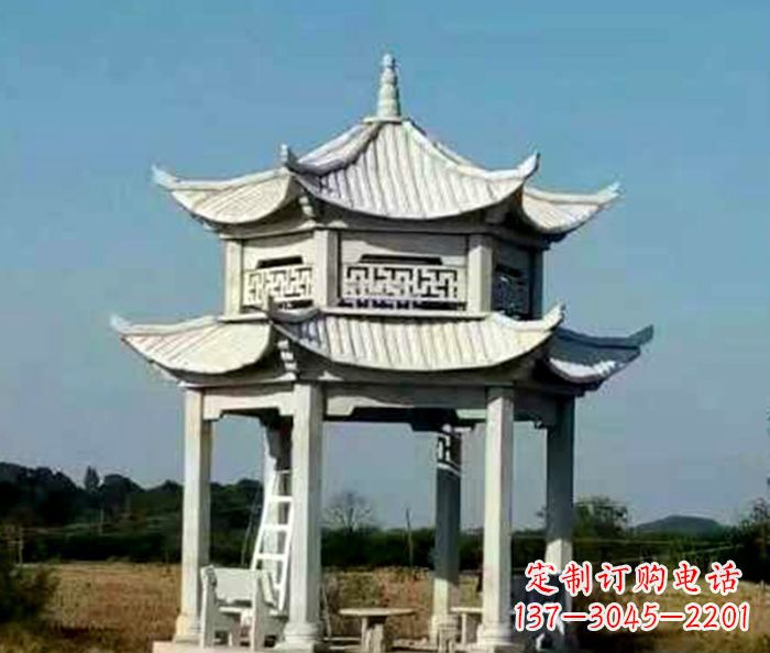 园林双层石雕凉亭 (2)