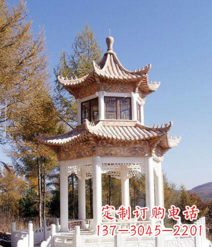 园林双层石凉亭景观石雕 (2)