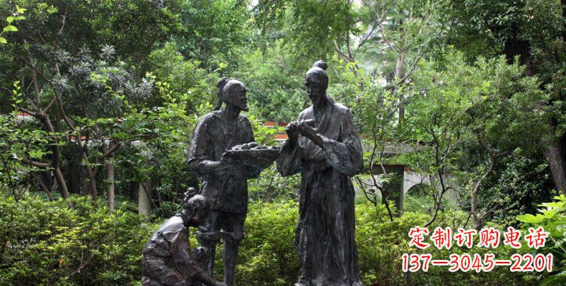 园林挖红薯的古代人物小品铜雕