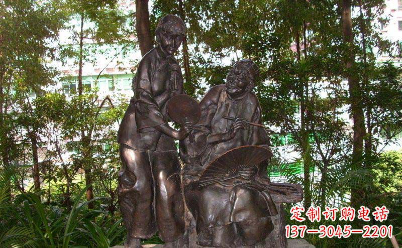 园林在扇子上画画的人物小品铜雕