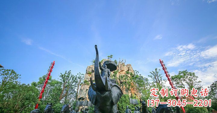 园林站在大象上出征的将军人物小品铜雕