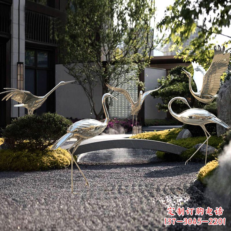 园林装饰仙鹤不-锈-钢-雕-塑-
