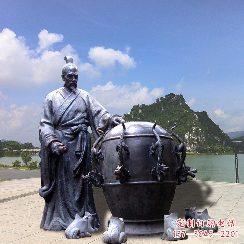 张衡地动仪地震仪雕塑-玻璃钢仿铜历史名人情景雕塑