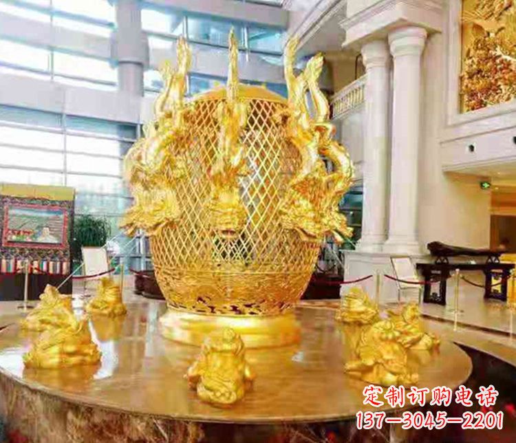 张衡地动仪企业景观雕塑摆件纯铜鎏金古仪器