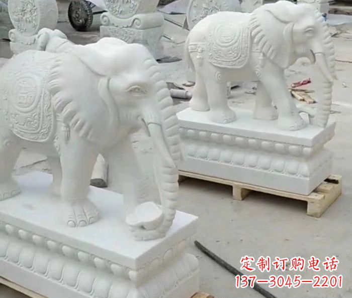 招财动物汉白玉大象石雕 (2)