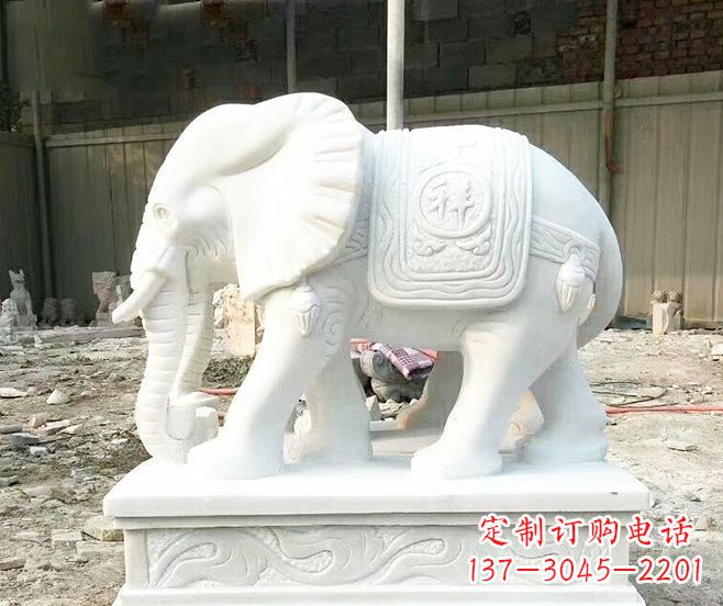 招财动物汉白玉大象石雕 (3)