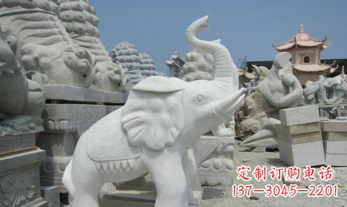 招财动物汉白玉长鼻小象石雕