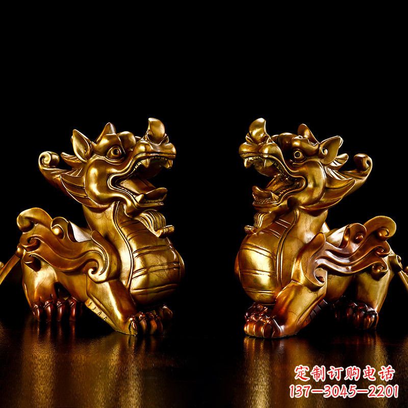 招财黄铜貔貅雕塑摆件