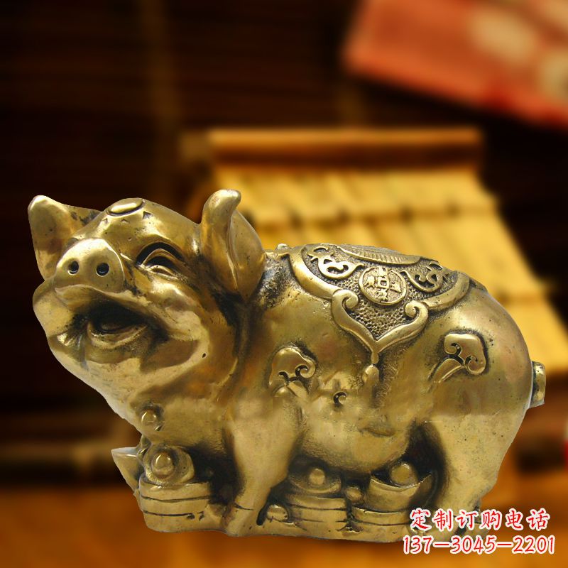 招财金猪铜雕-风水生肖动物雕塑企业商场美陈摆件