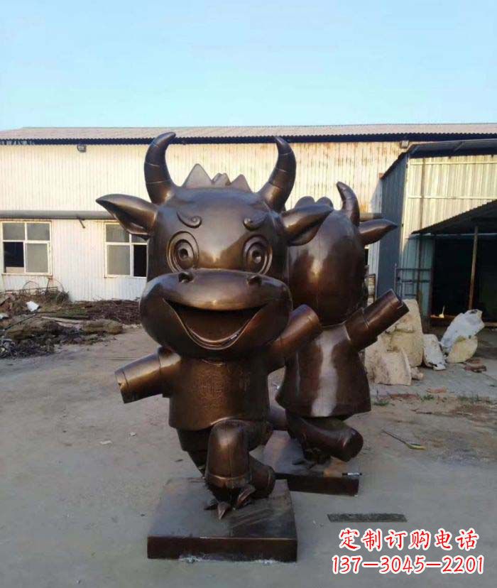 招财牛玻璃钢仿铜动物雕塑