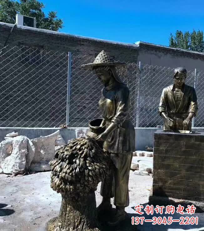 制茶工艺流程人物铜雕
