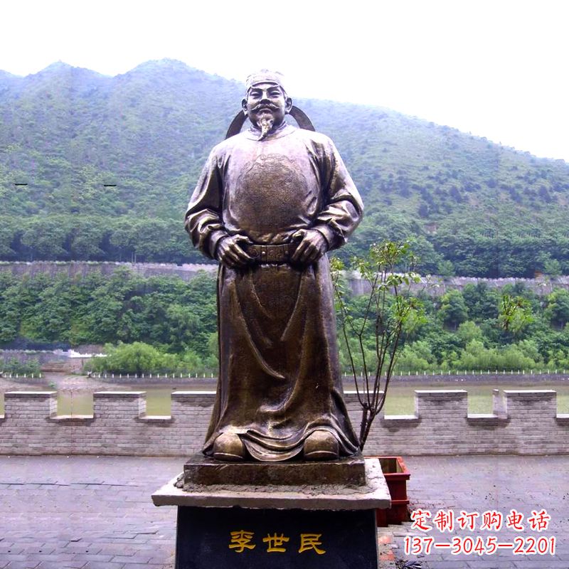 中国历史名人唐初著名帝王李世民铸铜雕像
