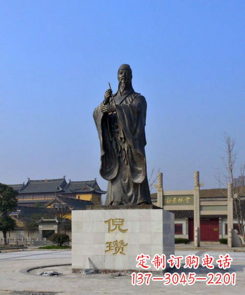 中国历史名人元末明初画家诗人倪瓒铜雕塑像