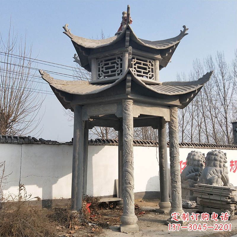中式双层石雕凉亭