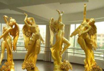 舞蹈四女神玻璃钢仿铜人物雕塑