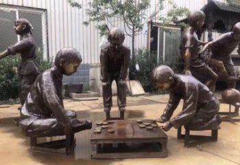 下象棋儿童铜雕