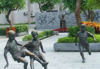 小孩踢足球公园景观铜雕