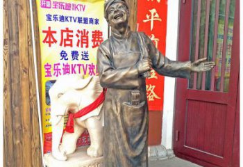 迎宾的店小二铜雕
