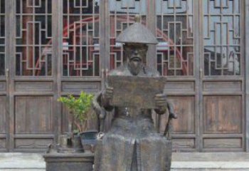 园林看书卷的清朝官员小品铜雕