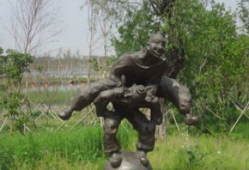 园林站在球上面跳山羊的人物景观铜雕