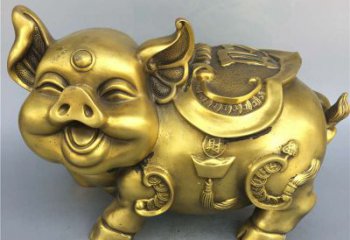 招财卡通猪铜雕-企业商场美陈动物生肖风水雕塑摆件