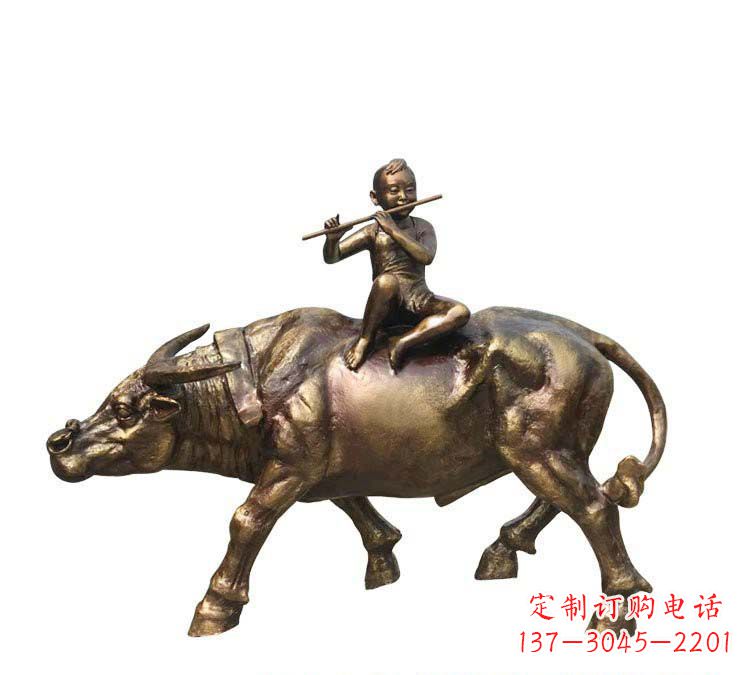 铸铜牧童牛雕塑
