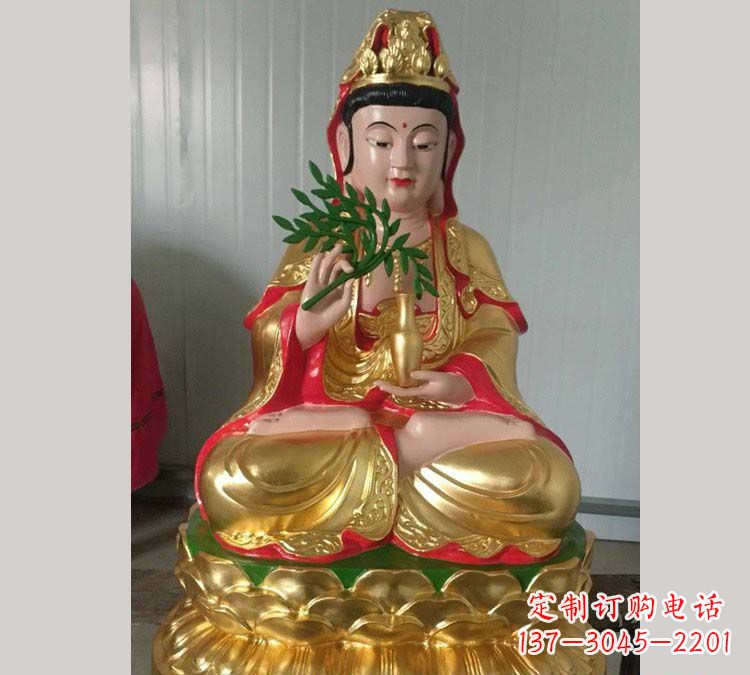 铸铜贴金杨柳观音雕塑