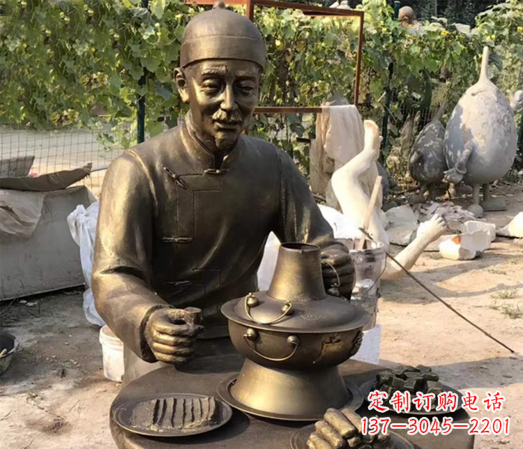 吃火锅的古代人物铜雕2