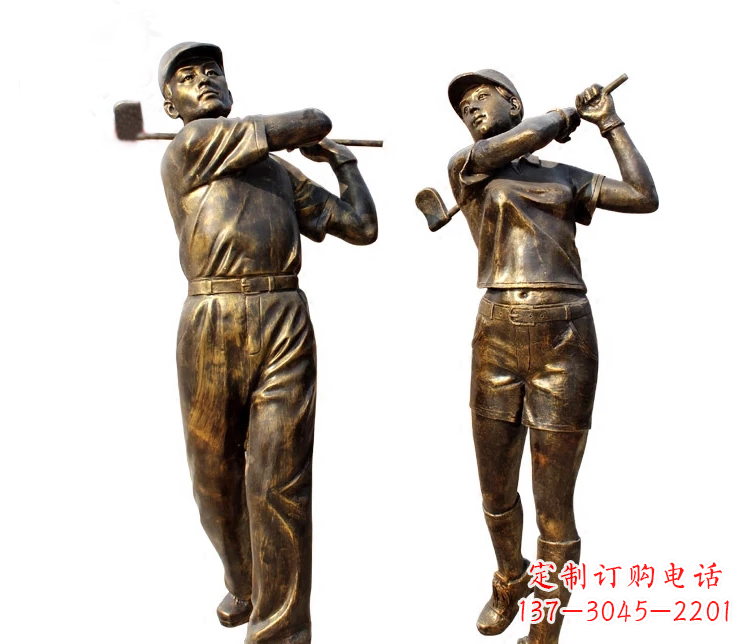 公园打高尔夫人物铜雕