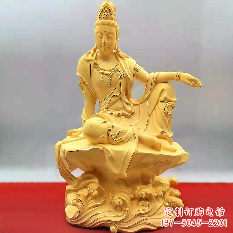自在观音纯铜镀金雕塑