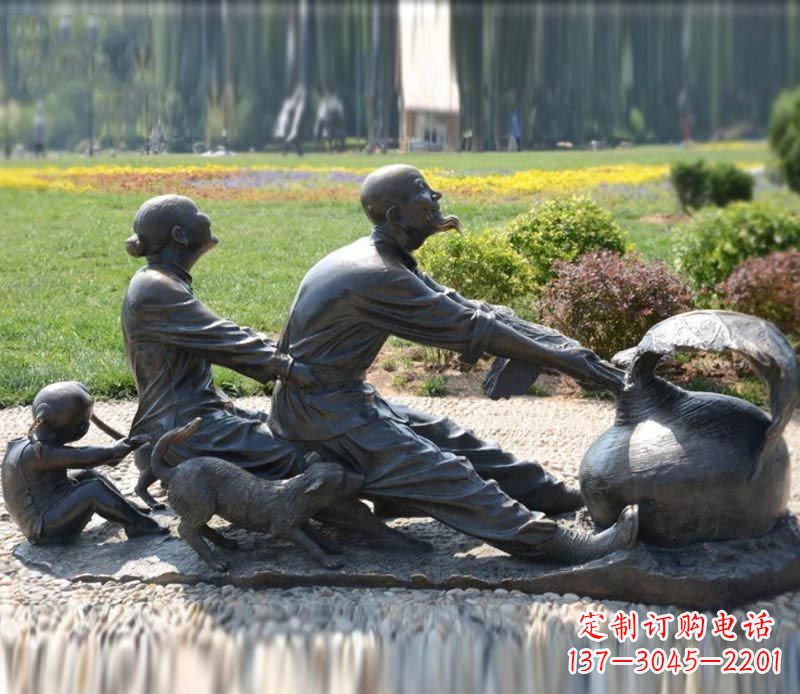 祖孙三人拔萝卜铜雕