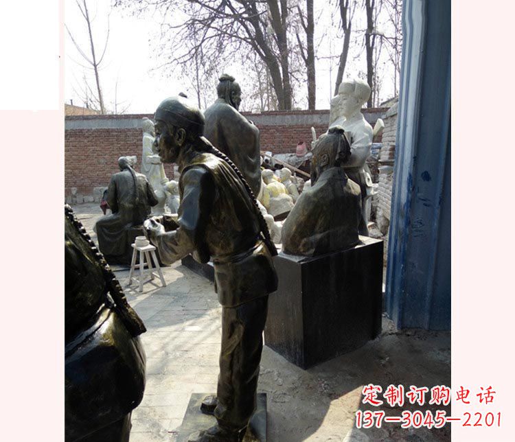 作揖的店小二铜雕